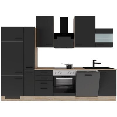 FlexWell Exclusiv Flex-Well Exclusiv Küchenzeile Capri 310 cm Schwarz Matt-Endgrain Oak FlexWell Exclusiv Flex-Well Exclusiv Küchenzeile Capri 310 cm Schwarz Matt-Endgrain Oak
