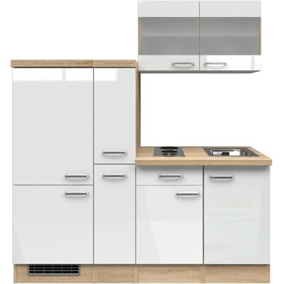FlexWell Exclusiv Flex-Well Exclusiv Küchenzeile Valero 190 cm Hochglanz Weiß-Sonoma Eiche FlexWell Exclusiv Flex-Well Exclusiv Küchenzeile Valero 190 cm Hochglanz Weiß-Sonoma Eiche