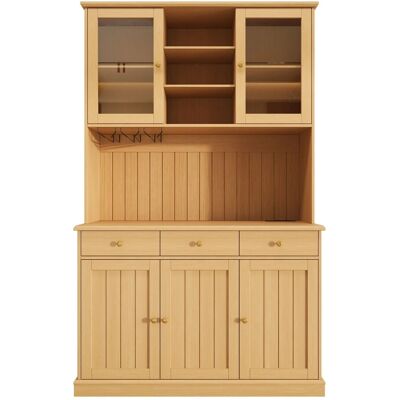 Merax Buffetschrank 120x40x191cm Glastüren Gläserhalter Natur Merax Buffetschrank 120x40x191cm Glastüren Gläserhalter Natur