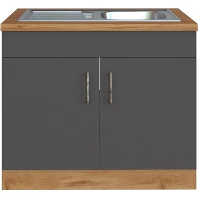 Held Möbel Spülenschrank Sorrento B100xH85xT60cm 2Türen Anthraz.-WotanEiche Held Möbel Spülenschrank Sorrento B100xH85xT60cm 2Türen Anthraz.-WotanEiche