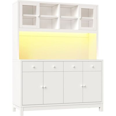 Merax Hochbuffetschrank 140x38.5x180cm RGB-LED Glastüren 4 Schubladen Holzoptik Merax Hochbuffetschrank 140x38.5x180cm RGB-LED Glastüren 4 Schubladen Holzoptik