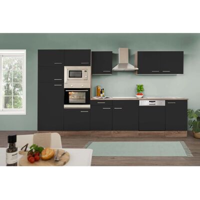 Respekta Küchenzeile ohne E-Geräte 340 cm Schwarz Seidengl.-Eiche York Respekta Küchenzeile ohne E-Geräte 340 cm Schwarz Seidengl.-Eiche York
