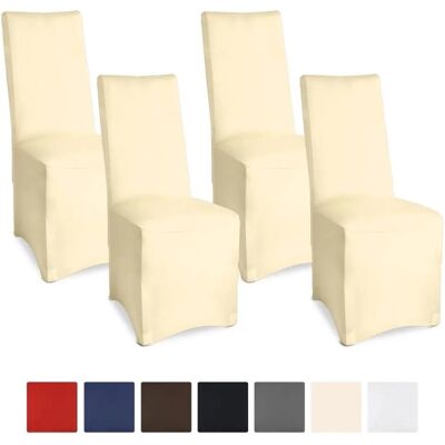 Beautissu Leona Stuhlhusse 95x45cm Ecru Stretch Bankett 4tlg Beautissu Leona Stuhlhusse 95x45cm Ecru Stretch Bankett 4tlg