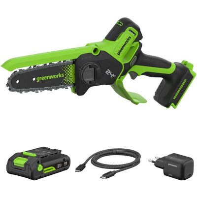 Greenworks Mini-Akku-Kettensäge-Set CS1522GA2 Schwertlänge 15 cm 24 V Greenworks Mini-Akku-Kettensäge-Set CS1522GA2 Schwertlänge 15 cm 24 V