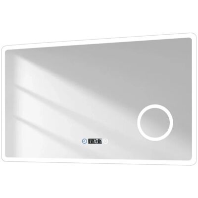 Emke Badspiegel mit 3-fache Vergrößerung 100 x 60 cm LED Spiegel mit 3 Lichtfarben Dimmbar Uhr Emke Badspiegel mit 3-fache Vergrößerung 100 x 60 cm LED Spiegel mit 3 Lichtfarben Dimmbar Uhr