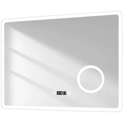 Emke Badspiegel mit 3-fache Vergrößerung 80 x 60 cm LED Spiegel mit 3 Lichtfarben Dimmbar Beschlagfrei Uhr Emke Badspiegel mit 3-fache Vergrößerung 80 x 60 cm LED Spiegel mit 3 Lichtfarben Dimmbar Beschlagfrei Uhr