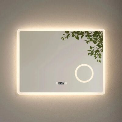Emke Badspiegel mit 3-fache Vergrößerung 80 x 60 cm LED Spiegel mit Beschlagfrei Uhr Kaltweißes Licht Emke Badspiegel mit 3-fache Vergrößerung 80 x 60 cm LED Spiegel mit Beschlagfrei Uhr Kaltweißes Licht