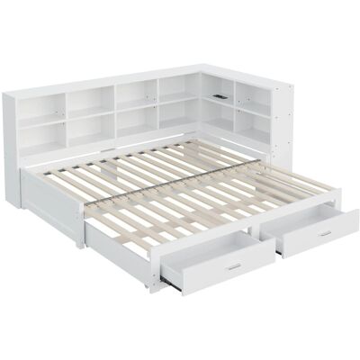 Merax Schlafsofa 90/180x190cm Massivholz Ausziehbett Weiß Merax Schlafsofa 90/180x190cm Massivholz Ausziehbett Weiß