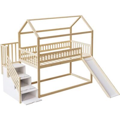 Merax Kinderhochbett 90x200cm Massivholz Rutsche Holzfarbe Merax Kinderhochbett 90x200cm Massivholz Rutsche Holzfarbe