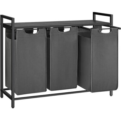 Vasagle Wäschesammler 3 Fächer und Ablage 92,5 x 33 x 72 cm Schwarz-Grau 114 l Vasagle Wäschesammler 3 Fächer und Ablage 92,5 x 33 x 72 cm Schwarz-Grau 114 l