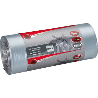 Schwerlast-Abfallsäcke 150 l Silber 20 Stück Stark 30 kg Schwerlast-Abfallsäcke 150 l Silber 20 Stück Stark 30 kg