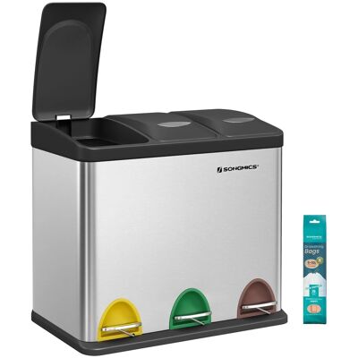 Songmics Mülleimer Petaja 3 Fächer x 8 l Silber-Schwarz Songmics Mülleimer Petaja 3 Fächer x 8 l Silber-Schwarz