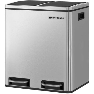 Songmics Mülleimer Pary 2 Fächern x 15 l Silber-Schwarz Songmics Mülleimer Pary 2 Fächern x 15 l Silber-Schwarz