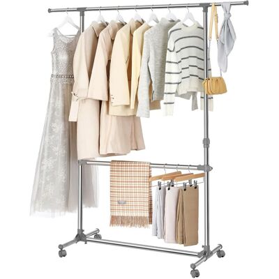 Songmics Kleiderständer Pataye 2 Stangen Ausziehbar Silber Songmics Kleiderständer Pataye 2 Stangen Ausziehbar Silber