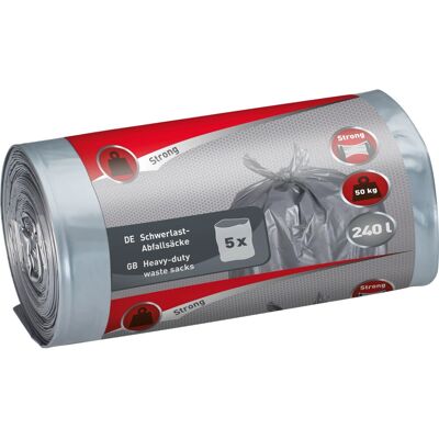 Schwerlast-Abfallsäcke 240 l Silber 5 Stück Stark 50 kg Schwerlast-Abfallsäcke 240 l Silber 5 Stück Stark 50 kg