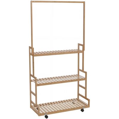 MCW Bambus Pflanzenregal Q33 Stange 3 Ablagen Rollen 175x93x38cm Natur MCW Bambus Pflanzenregal Q33 Stange 3 Ablagen Rollen 175x93x38cm Natur