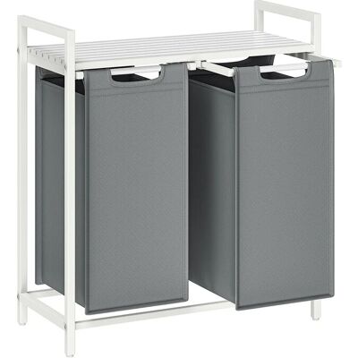 Vasagle Wäschekorb 2 Fächer 73 cm x 33 cm x 72 cm Weiß-Grau 92 l Vasagle Wäschekorb 2 Fächer 73 cm x 33 cm x 72 cm Weiß-Grau 92 l