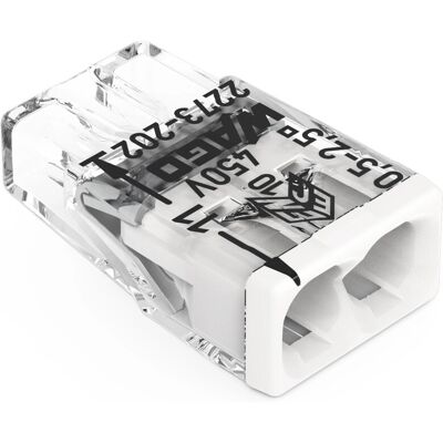 Wago Verbindungsdosenklemme 2-polig Ø 0,5 mm - 2,5 mm Transparent-Weiß Wago Verbindungsdosenklemme 2-polig Ø 0,5 mm - 2,5 mm Transparent-Weiß