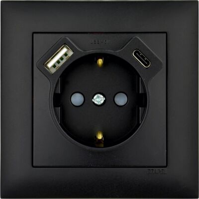 e2 elektro Steckdose Logus mit USB A und USB C Schwarz e2 elektro Steckdose Logus mit USB A und USB C Schwarz