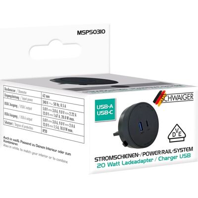 Schwaiger Stromschienen-Plug MSPS0310 Steckdose 230 V Schwarz Schwaiger Stromschienen-Plug MSPS0310 Steckdose 230 V Schwarz