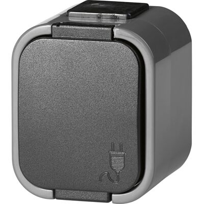Feuchtraum-Steckdose 1-fach IP54 Grau Feuchtraum-Steckdose 1-fach IP54 Grau