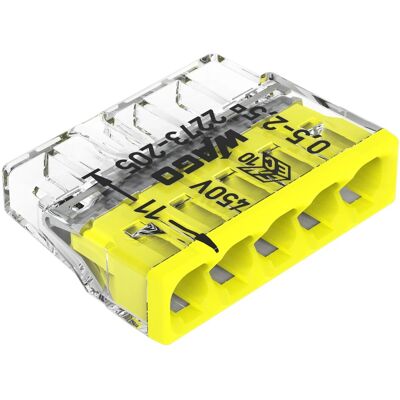 Wago Verbindungsdosenklemme 5-polig Ø 0,5 mm - 2,5 mm Gelb Wago Verbindungsdosenklemme 5-polig Ø 0,5 mm - 2,5 mm Gelb