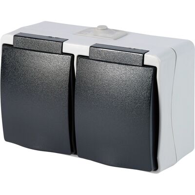 Feuchtraum Steckdose 2-Fach IP44 Grau Feuchtraum Steckdose 2-Fach IP44 Grau