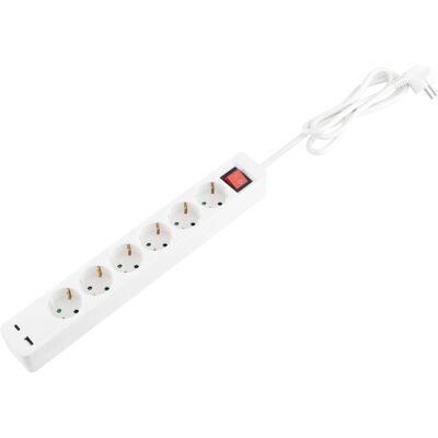 Steckdosenleiste Tido Kontrollschalter 2 x USB Weiß 6-fach Steckdosenleiste Tido Kontrollschalter 2 x USB Weiß 6-fach