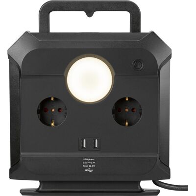 Kabeltrommel H05VV-F 3G1,5 USB Mit Leuchte 3 W Schwarz 1,4 m Kabeltrommel H05VV-F 3G1,5 USB Mit Leuchte 3 W Schwarz 1,4 m