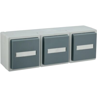 e2 elektro Feuchtraum-Steckdose 3-Fach Vario21 IP44 Hellgrau-Grau Waagrecht e2 elektro Feuchtraum-Steckdose 3-Fach Vario21 IP44 Hellgrau-Grau Waagrecht