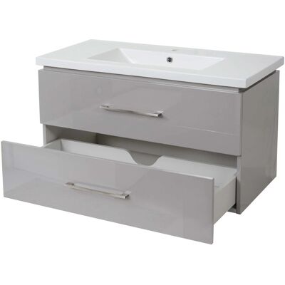 MCW Premium Waschbecken + Unterschrank D16 Hochglanz 90cm Grau MCW Premium Waschbecken + Unterschrank D16 Hochglanz 90cm Grau