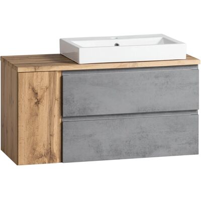 Held Möbel Waschtisch Ancona 105 cm Betongrau-Wotaneiche - Becken rechts Held Möbel Waschtisch Ancona 105 cm Betongrau-Wotaneiche - Becken rechts