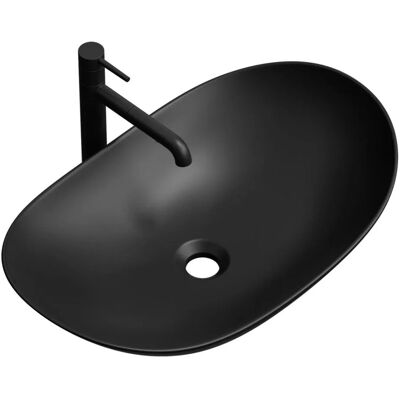 Emke Aufsatzwaschbecken 61,5 x 36 x 15,5 cm Badezimmer Ovales Keramikwaschbecken Mattschwarz Emke Aufsatzwaschbecken 61,5 x 36 x 15,5 cm Badezimmer Ovales Keramikwaschbecken Mattschwarz