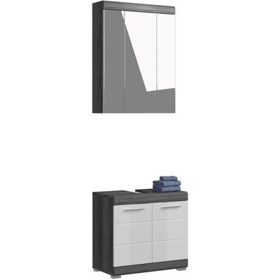 Badkombination m. Spiegelschrank 60 cm x 191 cm x 34 cm Weiß-Rauchsilber 2-tlg. Badkombination m. Spiegelschrank 60 cm x 191 cm x 34 cm Weiß-Rauchsilber 2-tlg.