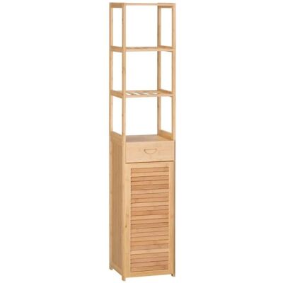 Kleankin Badezimmerschrank Bambus Naturholz 32L x 30B x 163H cm Kleankin Badezimmerschrank Bambus Naturholz 32L x 30B x 163H cm