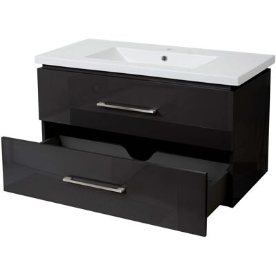 MCW Premium Waschbecken + Unterschrank D16 Hochglanz 90cm Schwarz MCW Premium Waschbecken + Unterschrank D16 Hochglanz 90cm Schwarz