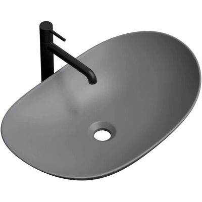 Emke Aufsatzwaschbecken 61,5 x 36 x 15,5 cm Badezimmer Ovales Keramikwaschbecken Mattgrau Emke Aufsatzwaschbecken 61,5 x 36 x 15,5 cm Badezimmer Ovales Keramikwaschbecken Mattgrau