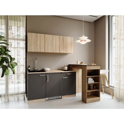 Respekta Ingrid Singleküche 150 cm Grau mit Bartisch Respekta Ingrid Singleküche 150 cm Grau mit Bartisch