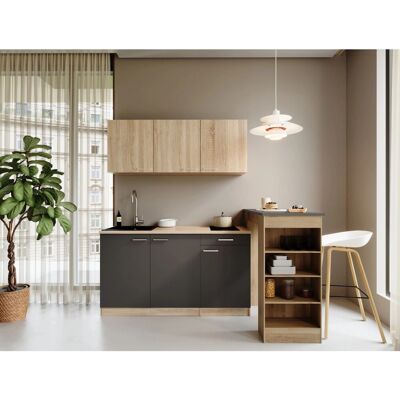 Respekta Ingrid Singleküche 150 cm Grau mit Bartisch Respekta Ingrid Singleküche 150 cm Grau mit Bartisch