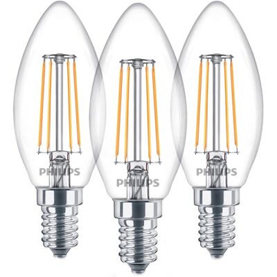 Philips LED-Leuchtmittel E14 Kerzenform 4,3 W 3er Set 9,7 x 3,5 cm (H x Ø) Philips LED-Leuchtmittel E14 Kerzenform 4,3 W 3er Set 9,7 x 3,5 cm (H x Ø)