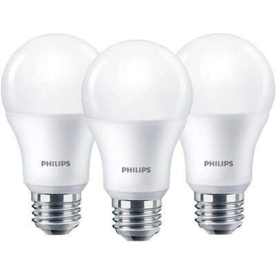 Philips LED-Leuchtmittel E27 Glühlampenform 8 W 3er Set 10,8 x 6 cm (H x Ø) Philips LED-Leuchtmittel E27 Glühlampenform 8 W 3er Set 10,8 x 6 cm (H x Ø)