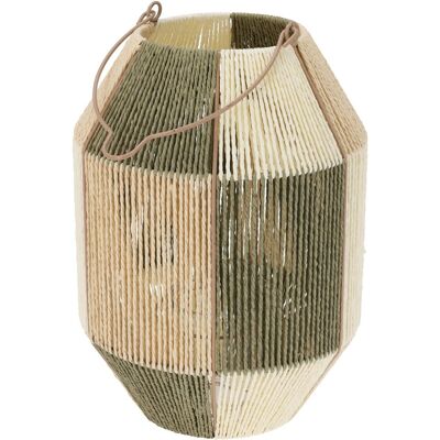 Laterne mit Glaseinsatz Metall und Papiergeflecht Ø 24 cm x 34 cm Grün-Natur Laterne mit Glaseinsatz Metall und Papiergeflecht Ø 24 cm x 34 cm Grün-Natur