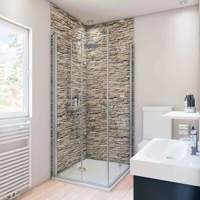 Breuer Duschrückwand Aluminium Hochglanzdekor 100 cm x 210 cm Mauer Optik Hell Breuer Duschrückwand Aluminium Hochglanzdekor 100 cm x 210 cm Mauer Optik Hell