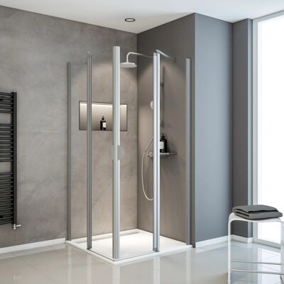 Schulte Eckeinstieg 4-teilig Sunny Alu-Natur Echtglas Klar Hell 180 cm x 80 cm Schulte Eckeinstieg 4-teilig Sunny Alu-Natur Echtglas Klar Hell 180 cm x 80 cm