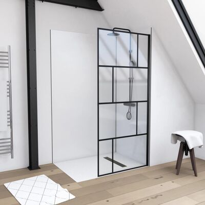 MARWELL Bricks Walk-in Dusche - 90x195cm, Schwarz, Rahmenlos MARWELL Bricks Walk-in Dusche - 90x195cm, Schwarz, Rahmenlos