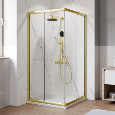 Breuer Eckeinstieg Ektos mit Schiebetür Klarglas 180 cm x 80-90 cm Gold Breuer Eckeinstieg Ektos mit Schiebetür Klarglas 180 cm x 80-90 cm Gold