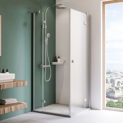 Breuer Duschkabine Espira Eckeinstieg Drehtür mit Festteil Chrom 195 cm x 90 cm Breuer Duschkabine Espira Eckeinstieg Drehtür mit Festteil Chrom 195 cm x 90 cm