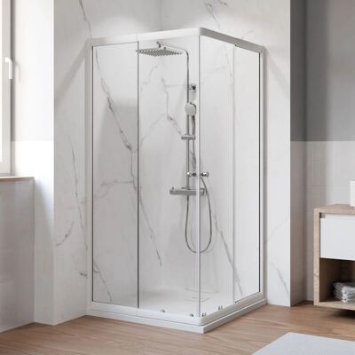 Breuer Eckeinstieg Ektos mit Schiebetür Klarglas 180 cm x 80-90 cm Weiß Breuer Eckeinstieg Ektos mit Schiebetür Klarglas 180 cm x 80-90 cm Weiß