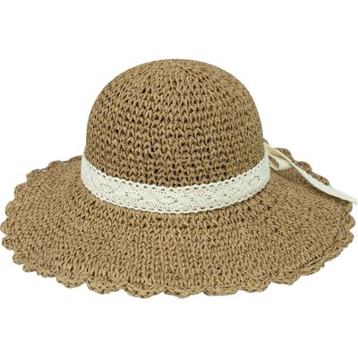 Strohhut Damen Braun-Beige Baumwollband Gr. 57-59 Strohhut Damen Braun-Beige Baumwollband Gr. 57-59