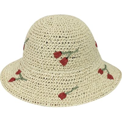 Strohhut Damen Beige Blumen-Design Gr. 57-59 Strohhut Damen Beige Blumen-Design Gr. 57-59